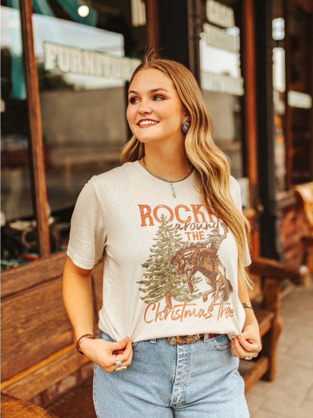 Rock Around The Christmas Tree Graphic Tee - Cream